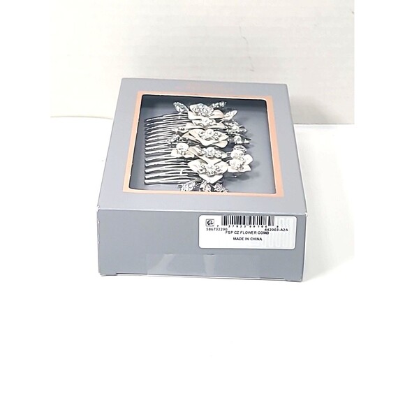 Believe by Brilliance Silver Plated with Cubic Zirconia Hair Comb w/Flowers - Picture 3 of 4